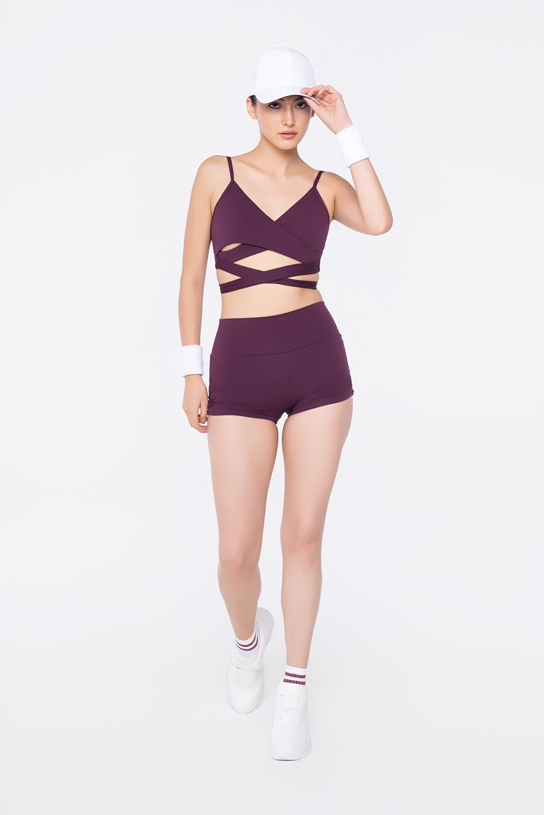 Reverence Top Burgundy  & Side Scrunch Shorts