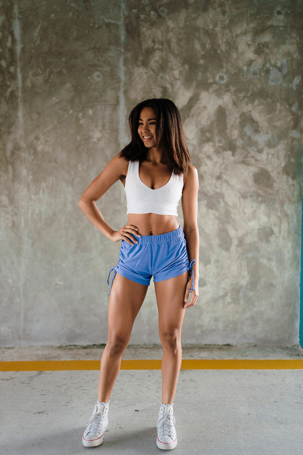 Youth Lapis Blue Ribbed String Shorts