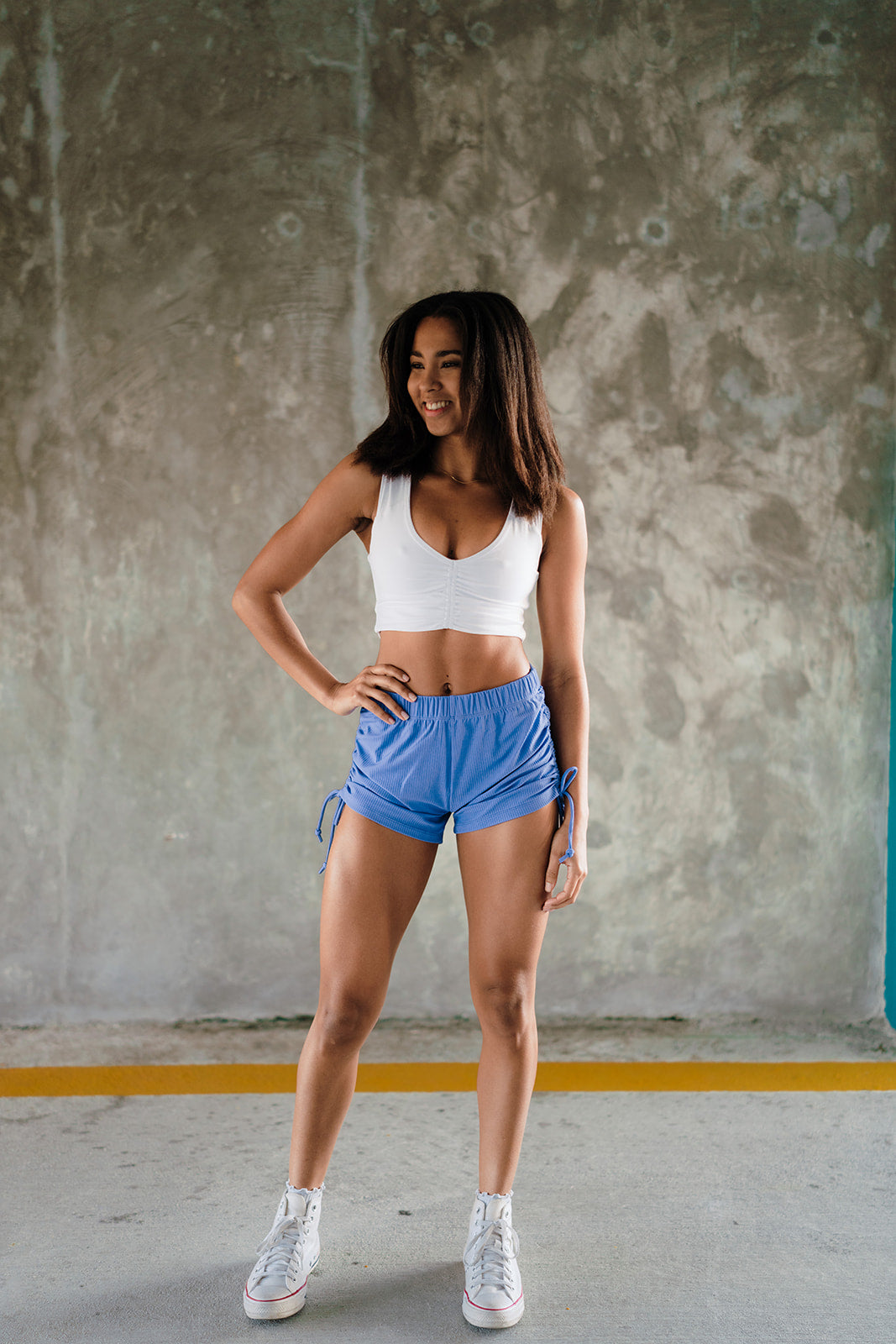 Youth Lapis Blue Ribbed String Shorts